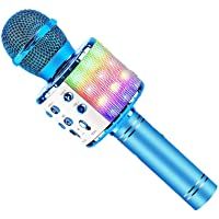 ASENTER Micrófono Inalámbrico Bluetooth Karaoke con luces LED-Infantil Portátil de mano Speaker Machine Birthday Home…